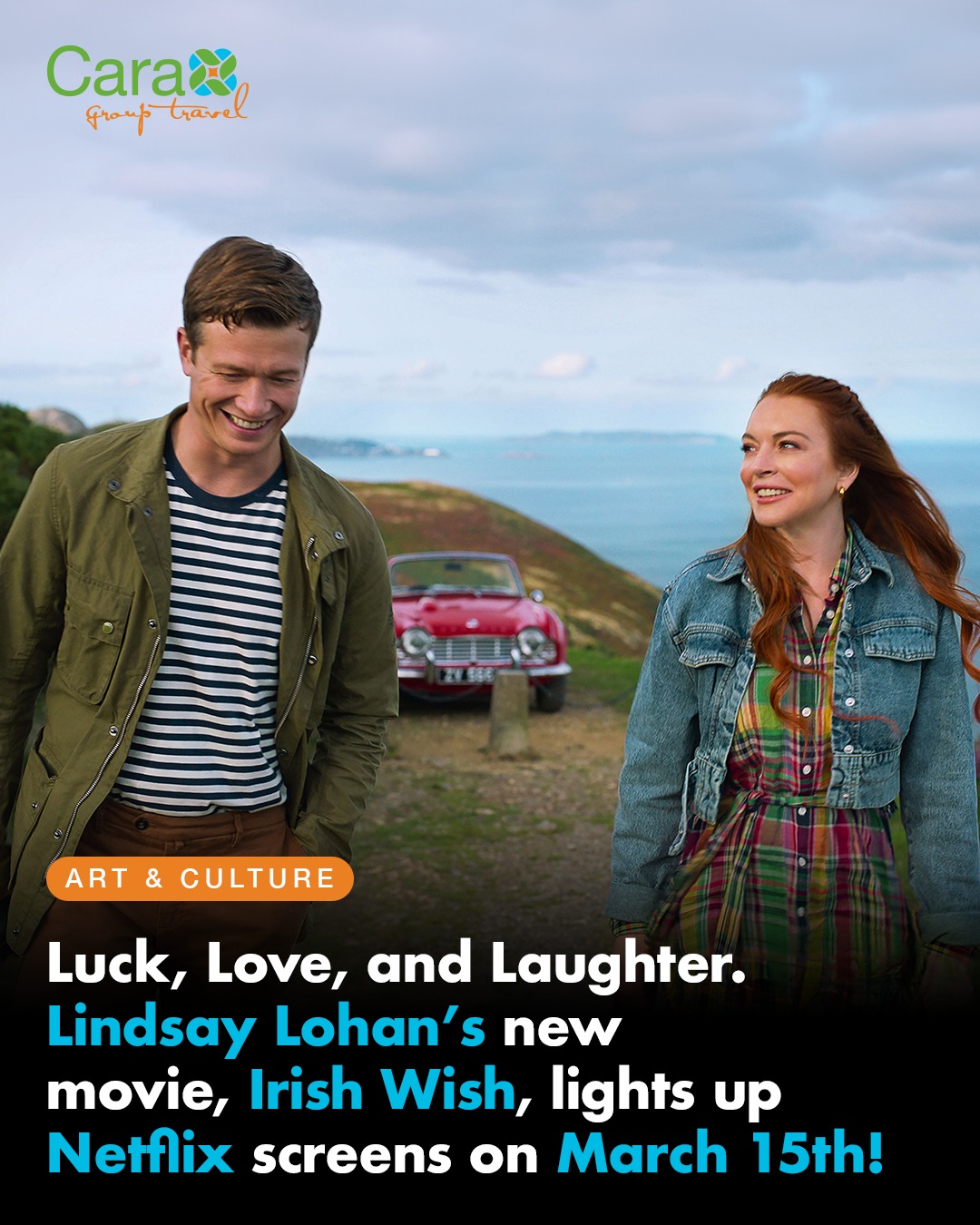 Lindsay Lohan’s latest movie, Irish Wish, takes her character and the viewer to some of Ireland’s most beautiful locations.A new romcom from Netflix, described as a “story of luck and love and confidence”, mixes Irish whimsy, Hollywood star power and the gorgeous backdrop of scenic Ireland.Irish Wish tells the story of a bridesmaid who, a few days before her friend’s wedding, wishes she were the bride, only to wake up next day as the bride-to-be. But she then realises who her real soulmate is.The movie was shot in several locations across Ireland including Dublin, where the vibrant Temple Bar area stood in for New York.The beautiful landscape of County Wicklow in Ireland’s Ancient East also featured and the imposing Killruddery House makes an appearance. The magnificent manor has a 400-year history and has been used as a filming location for many movies and TV series including Excalibur, The Tudors, Angela’s Ashes, Camelot, Becoming Jane, Ella Enchanted and The Count of Monte Cristo.Another super scenic spot that makes it into the movie is Lough Tay, also known as the Guinness Lake. The lake is located on land owned by the Guinness family in the Wicklow Mountains and is edged on one side with white sand to resemble a pint of the ‘black stuff’. It can be clearly seen on a drive through the Sally Gap, widely regarded as one of the most scenic drives on the island of Ireland.Irish Wish also includes scenes shot on the other side of the island on the Wild Atlantic Way, including at the stunning Cliffs of Moher, one of Ireland’s top visitor attractions.Lohan stars alongside Ed Speleers, Alexander Vlahos, Ayesha Curry, Elizabeth Tan, Jacinta Mulcahy, and Jane Seymour in the movie.Irish Wish will be released on Netflix on 15 March, just in time for St Patrick’s Day.