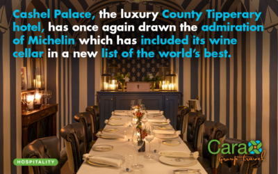 Cashel Palace, the luxury County Tipperary hotel, has once again drawn the admiration of Michelin which has included its wine cellar in a new list of the world’s best.