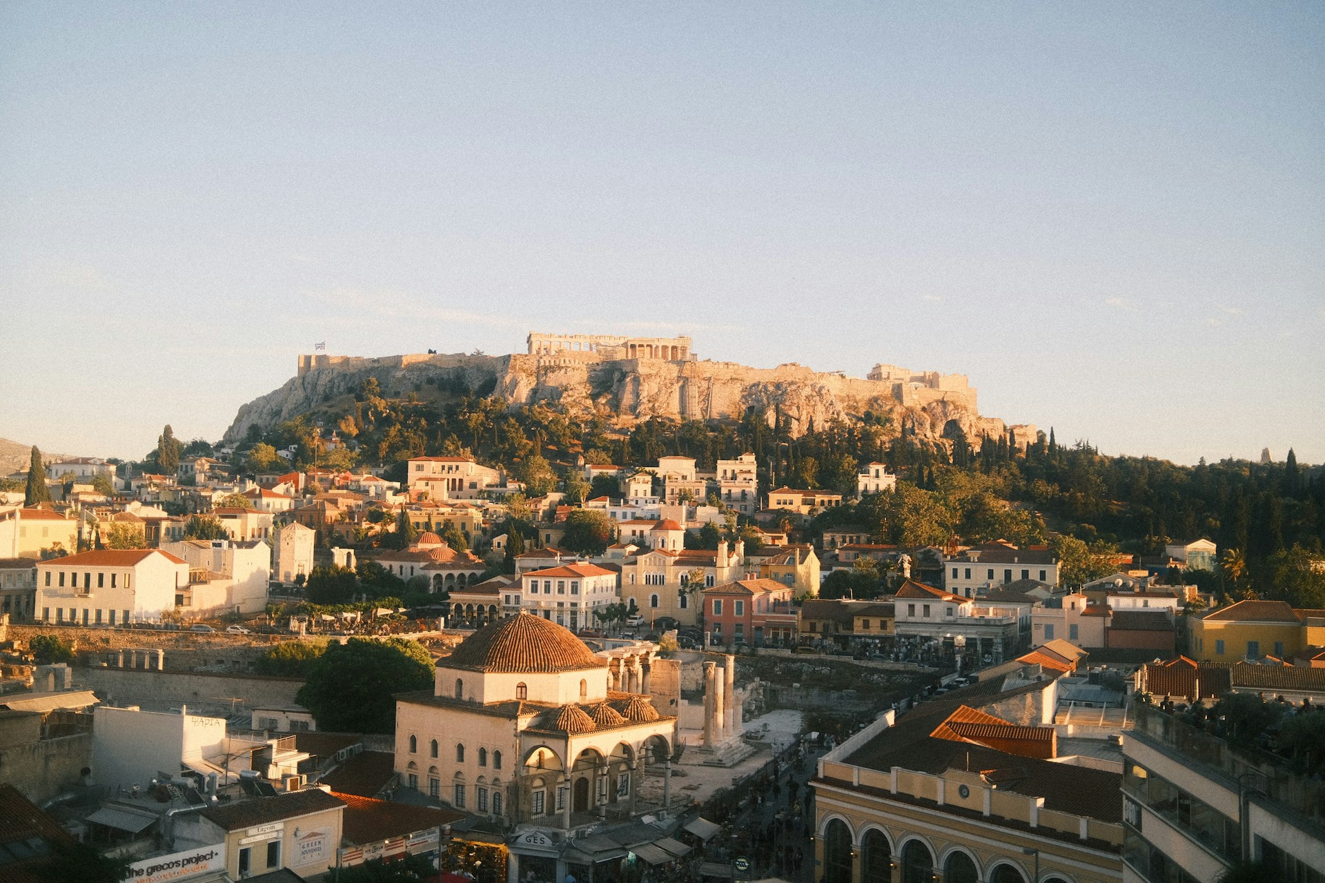 Replace me placeholder Athens and the Acropolis in the Sunset Background